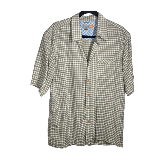 Quiksilver Other - Quiksilver Comfort Fit Checkered Button Down Shirt Tan White Size Large